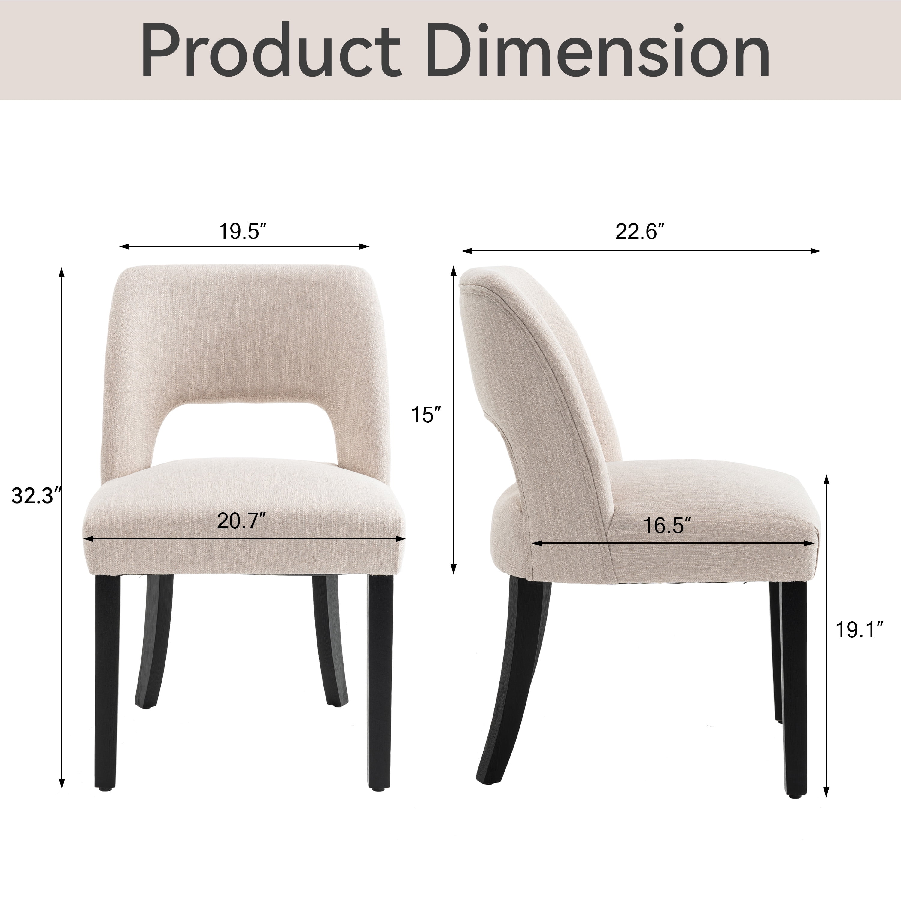 Vknow Furniture Wooden Dining Chairs Set of 2, Modern Fabric Upholstered Dining Room Chair Kitchen Chairs, Farmhouse Dinner Chair for Kitchen Dining Room, Beige