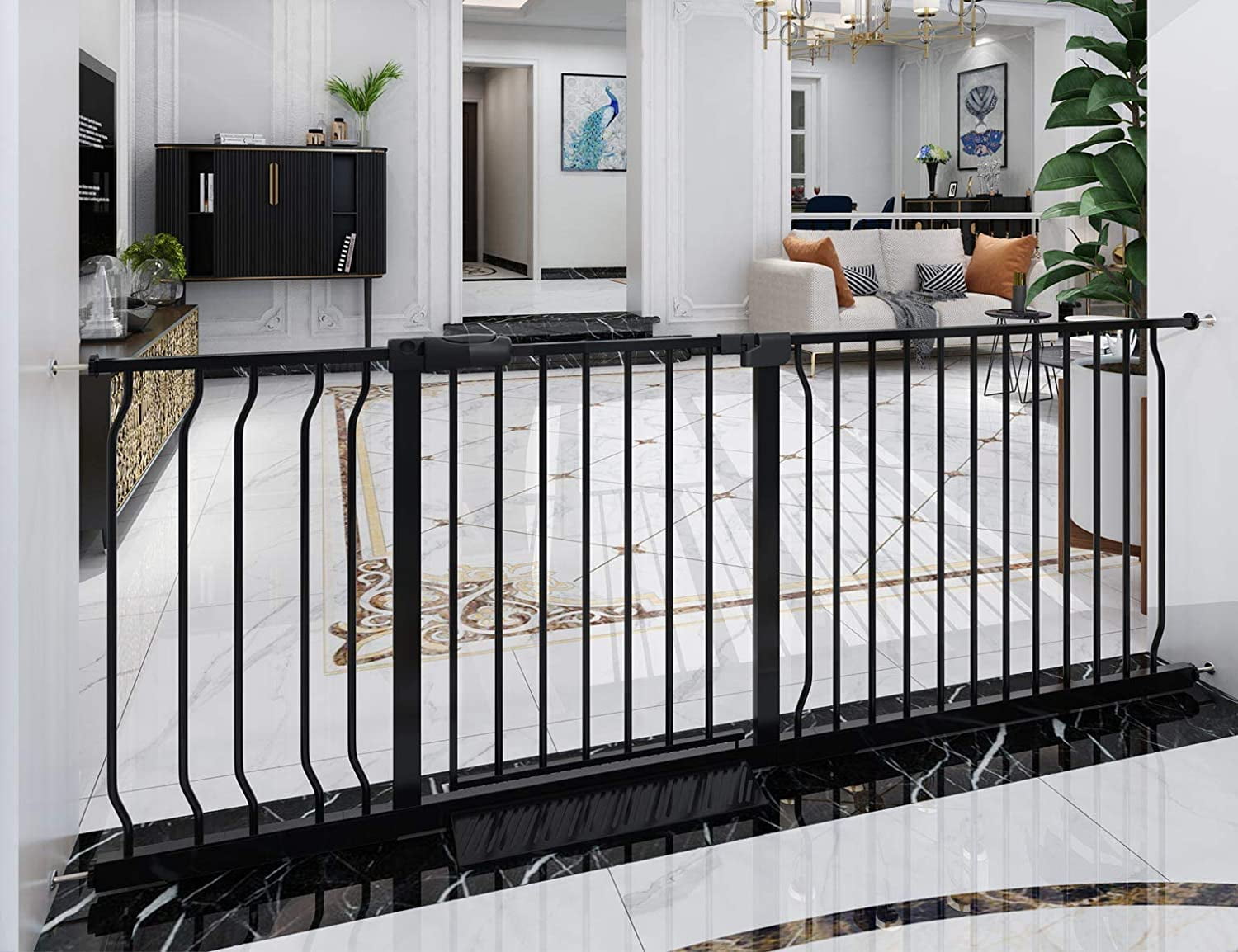 Extra Wide Black Metal Pressure Mounted Baby Gate
