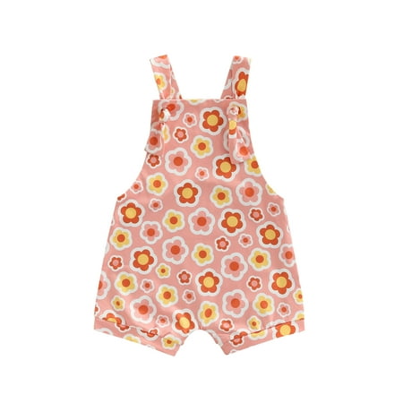 

Toddler Baby Girl Summer Sleeveless Romper Floral Printed Suspenders Loose Fit Binding Knot Playsuit