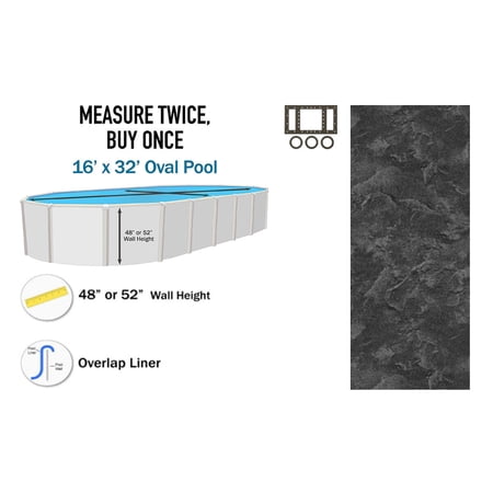 16  x 32  Oval Overlap Above Ground Swimming Pool Liners - 48  / 52  Wall Height  River Slate  25 Gauge