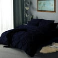thumbnail image 2 of Pinch Pleated 1-Piece Duvet Cover 100% Egyptian Cotton 800 Thread Count with Zipper & Corner Ties Pintuck Decorative Duvet Cover- Oversized Super King Size (120" x 98") Inch, Navy Blue, 2 of 4