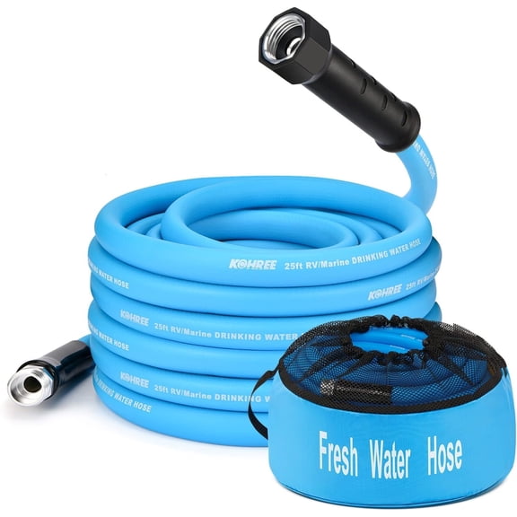 Kohree Blue 25FT RV Water Hose with Storage Bag, 5/8'' ID Drinking Water Hose for RV, Camping, Truck