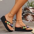 thumbnail image 5 of Rokment Womens Beach Platform Wedges Dress Slippers Sandals Black Boho Vacation Colorful Crochet Flower Height Increasing Flip Flops Summer Casual High Heel Slip on for Indoor Outdoor Size 6, 5 of 7