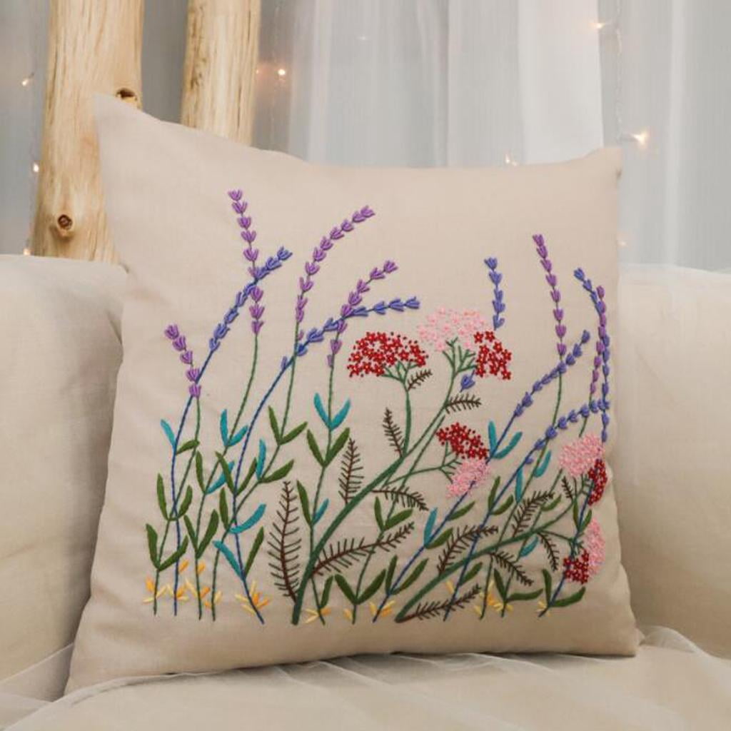 2x Flower Latch Hook Kits for Kids Beginners, Ribbon Embroidery Starter Kits with Pattern for Pillow Cover, Pillowcase, 42 X 42cm