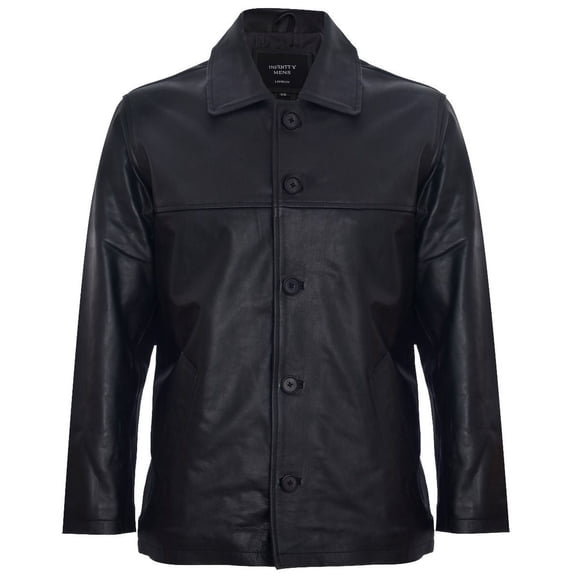 Mens Mid-Length Cowhide Leather Box Jacket-Fairford in Black