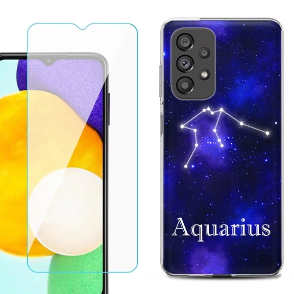 Slim-Fit Gel TPU Phone Case for Samsung Galaxy A23 5G, with Tempered Glass Screen Protector, by OneToughShield ® - Aquarius