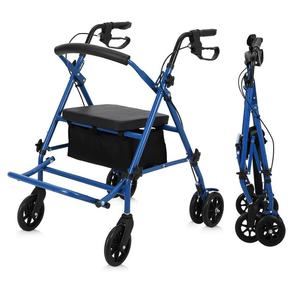 M optimized 2 in 1 Rollator Walker & Transport Chair for Seniors with Seat, Folding Walker Wheelchair, Transport Wheelchair, Medical Walker for Adults with Brakes, Backrest, Footrest