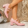 thumbnail image 4 of Xfvqtps Womens Pointed Toe Pumps Block Heel Mary Janes Glossy Patent Leather Dress Shoes with Buckle Strap Comfortable Office Heels for Work, 4 of 9