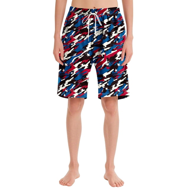 LVHAOGJOB Womens Gym Shorts Print High Waist Athletic Comfy Drawstring Multicolor with Pockets Short Pants for Ladies Plus Size