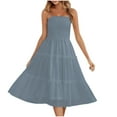 thumbnail image 2 of up to 60% off Gifts Usmixi Summer Dresses for Women Beach Party Flowy Ruffle Chiffon Layer Spaghett Strap Dresses Sleeveless One Line Neck Solid Midi 2023 Casual Dress Gray xl, 2 of 5