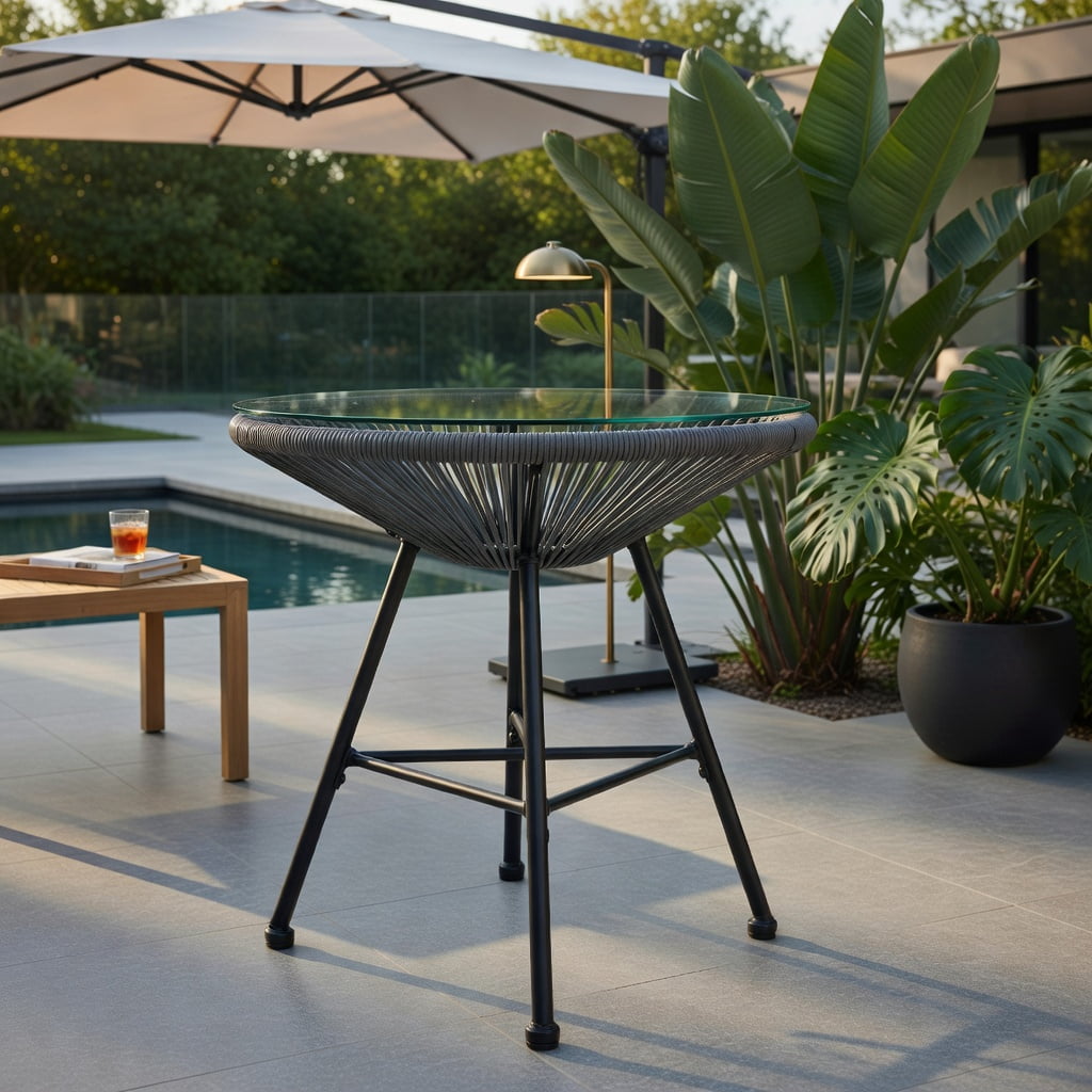 Hommoo 3-Piece Outdoor Acapulco Bistro Set, PE Rope Chairs + Tempered Glass Table for Patio, Yard & Poolside, Black