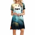 thumbnail image 4 of Vestidos estampados de playa con cuello redondo y manga corta informales de moda de verano para mujer Pompotops ghjkhdj14074, 4 of 9