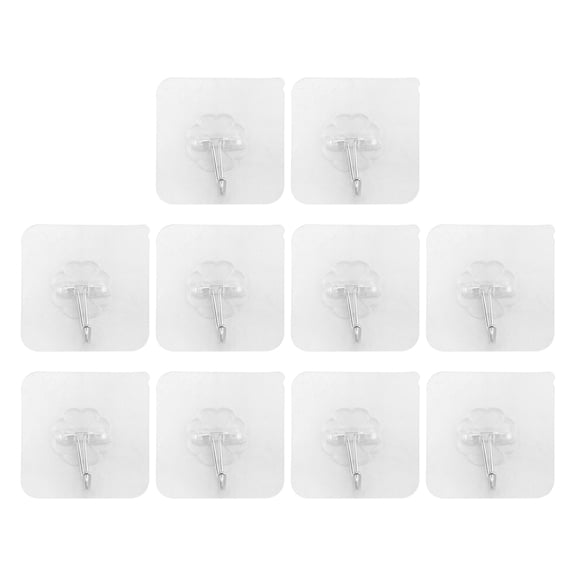 10 Packs Reusable Adhesive Hooks,Transparent Heavy Duty Wall Hooks with , Waterproof and Oilproof for Bathroom, Bedroom, Kitchen, Refrigerator Door, Ceiling