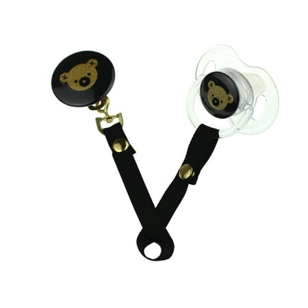 Gold Glitter Bear Pacifier & Clip Set