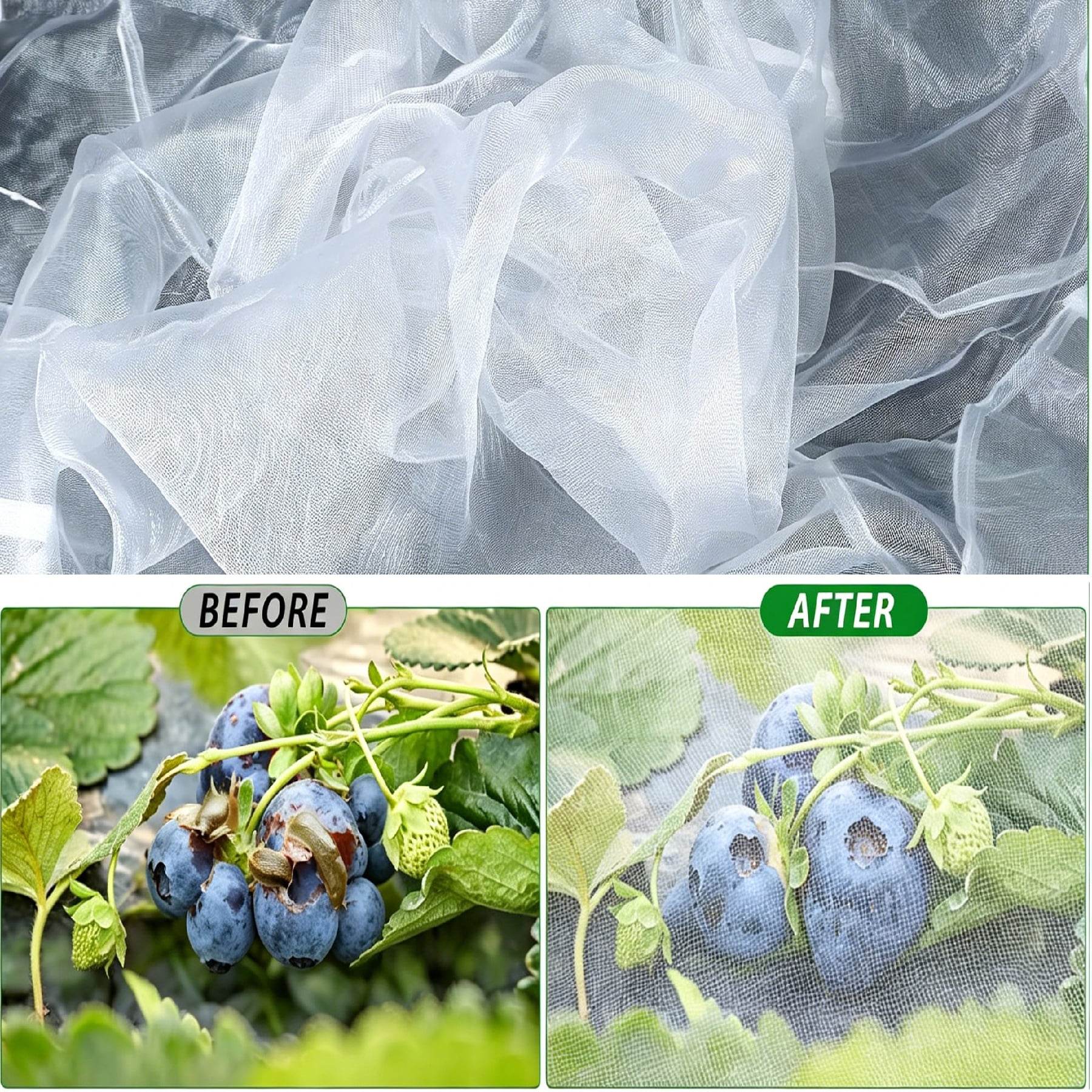 1 Pack 71×18×16 Inch Drawstring Garden Netting, Fine Mesh Bird Pest Barrier Plant Cover for Raised Beds Vegetables Fruits
