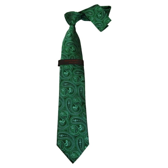 Mens Steven Land 100% Woven Silk Big Knot Tie and Hankie Set BW2436-06 Green