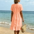 thumbnail image 5 of Qulqfy Womens Summer Dresses Cotton Linen Midi Dress Short Sleeve Plus Size Orange Scoop Neck Casual Ruffle Button Vacation Sundress 2XL, 5 of 6