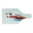 thumbnail image 1 of Crabs Cutting Board, Thirsty Marine Animal with Drink on a Paper Cup with Straw Summertime Theme, Tempered Glass Cutting and Serving Board, Wine Bottle Shape, Vermilion White Blue, by Ambesonne, 1 of 1