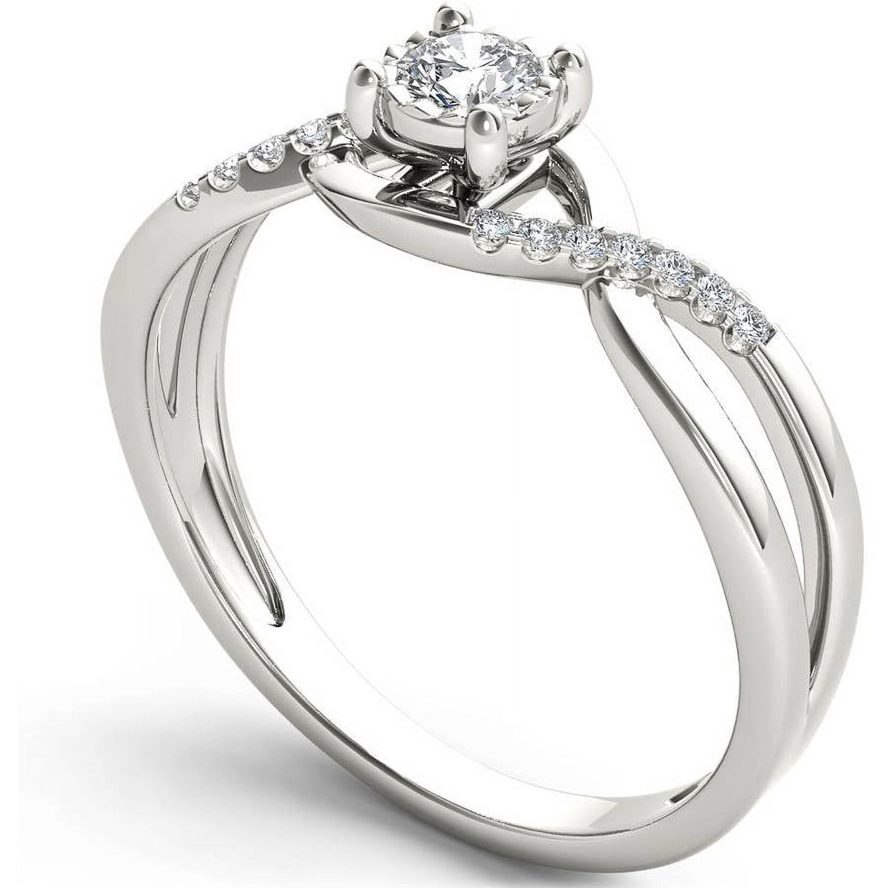 1/20 Carat T.W. Diamond Criss-Cross Shank Cluster 10kt White Gold Engagement Ring