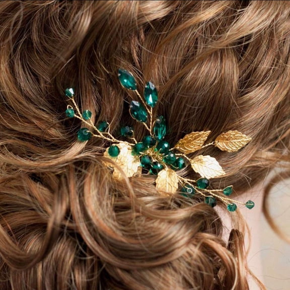 Green Gold Leaf Hair Barrettes â Elegant Clips for Women, Wedding Party Daily Use, Secure Hold for Fine & Thick Hair