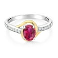 thumbnail image 2 of Gem Stone King 10K Yellow Gold and 925 Sterling Silver Red Created Ruby and White Lab Grown Diamond Engagement Ring for Women (0.93 Cttw, Available in Size 5, 6, 7, 8, 9), 2 of 4