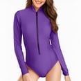 thumbnail image 2 of Staron Women's Long Sleeve Zip Front Swimsuit One Piece Bathing Suit Surfing Diving Beach Vacation Swimwear Modest Full Coverage Rash Guard, Purple XXL, 2 of 7