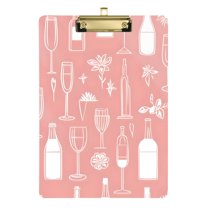 FORMRS Acrylic Clipboard with Low Profile Clip Standard A4 Letter Size, 12.5" x 9", Lines Wine Bottle Wine Glass Pattern