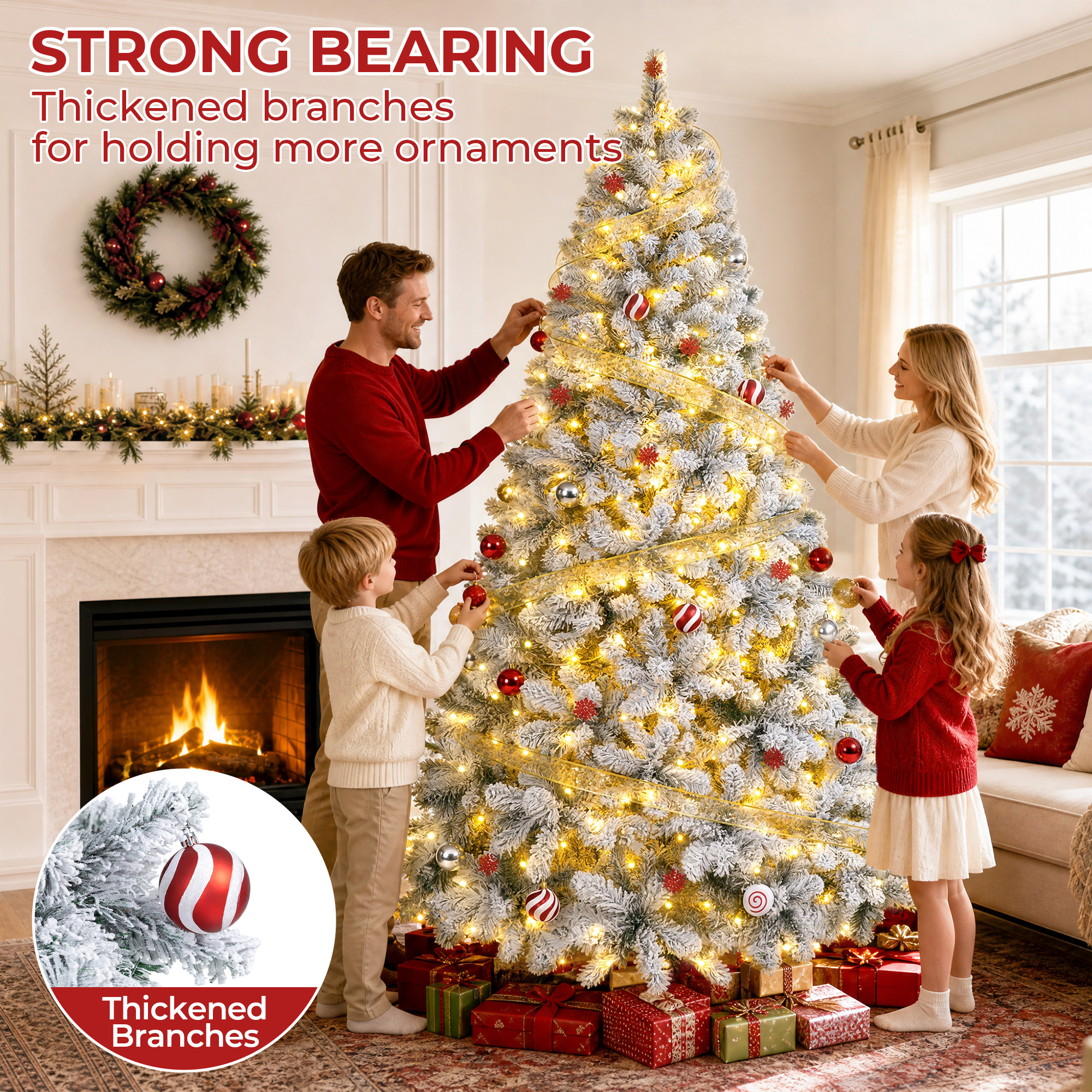 FIRSTNESS 7.5ft Pre-Lit Snow Flocked Christmas Tree, 11 Light Modes photo 4