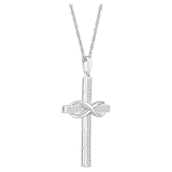 Araiya Fine Jewelry 10K White Gold Round Diamond Cross Pendant with Sterling Silver Rope Chain Necklace (1/5 cttw, I-J Color, I2-I3 Clarity), 18"