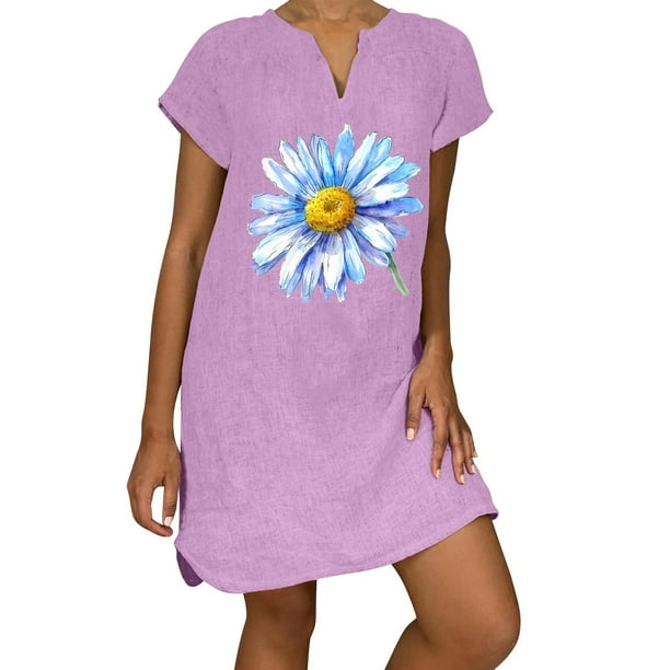 Sexy Vestidos Cortos de Verano para las Mujeres 2025 Moda Suelta de Ocio Vestido de Manga Corta con Cuello en V, Vestido Casual de Rodilla