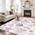 thumbnail image 2 of Pink Coastal Area Rugs 5'x7', Washable Small Throw Rugs for Laundry Room Playroom, Beach Nautical Starfish Coral Seashells Indoor Outdoor Rug Non-Slip Low Pile Carpet Runner Reversible Floor Mats, 2 of 8