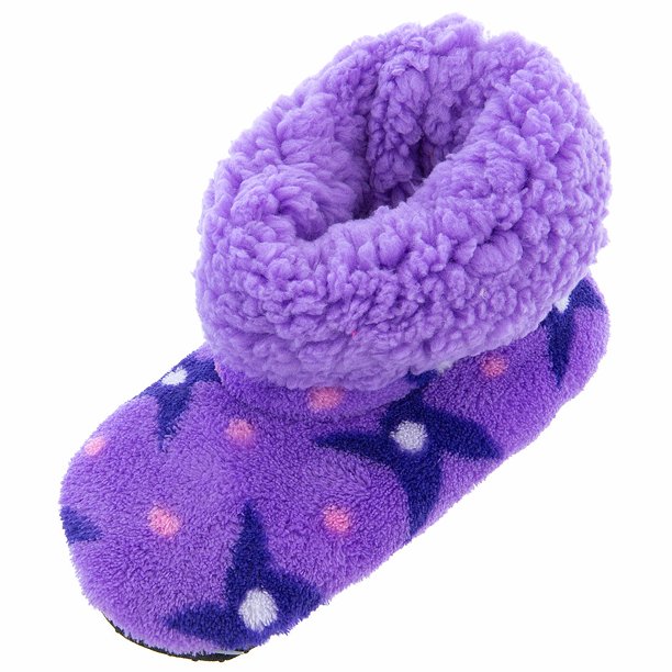 TruFit Purple Stars Fleece Sherpa Little Girls Slippers Size L/24