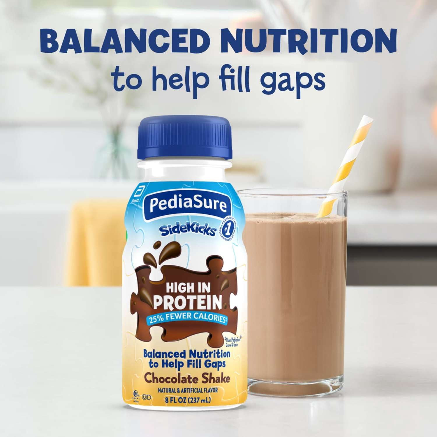 PediaSure SideKicks, Kids Protein Shake, Chocolate, 8-fl-oz Bottle, Pack of 24