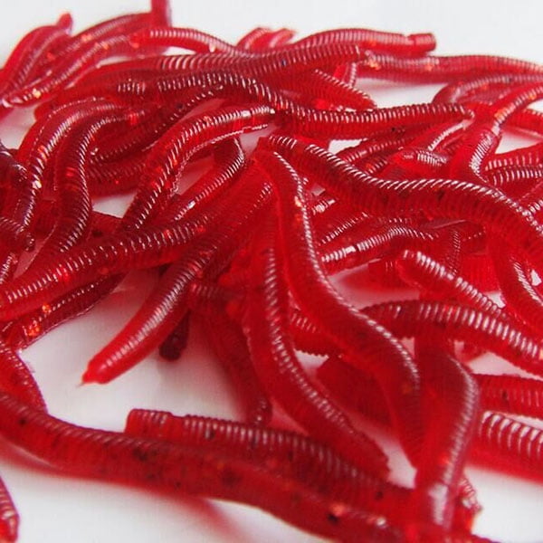 100pcs 4cm Long Artifical Red Worms EarthWorm Silicone Fishing Lures 