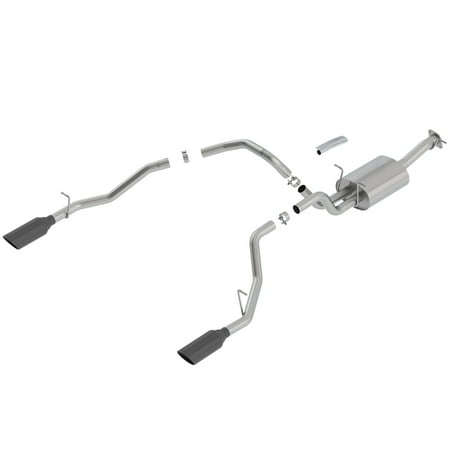Single Round Rolled Tip (Borla 140753BC ATAK Cat-Back Exhaust System; 3 in. Into 2.50 in.; Incl. Muffler Assy/LH Cross-Over Pipe/LH-RH Tailpipes/Black 5x15.25 in. Round Rolled Angle-Cut Tips; Single Split Rear)