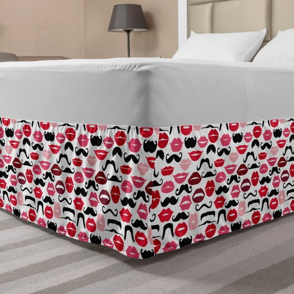 Fashion Bed Skirt, Ladies and Gentlemen Signs Repetitive Illustration, Elastic Bedskirt Dust Ruffle Wrap Around for Bedding Decor, 4 Sizes, Pink Multicolor, by Ambesonne