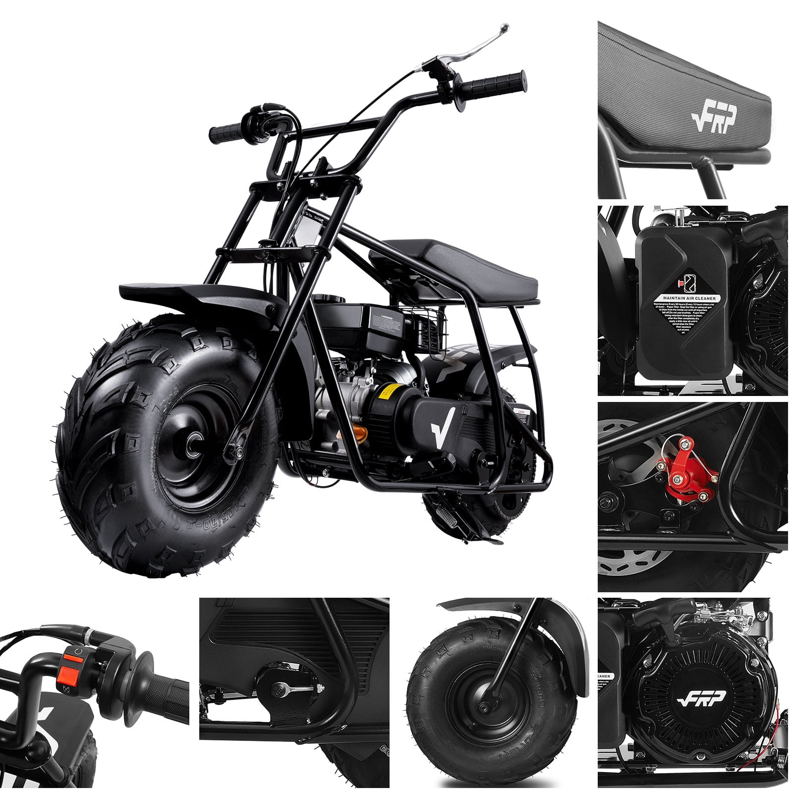 FRP GMB100 99cc Gas Powered Mini Dirt Bike with Training Wheels, 28MPH Off-Road Motorcycle for Teens and Adults, Up to 220 LBS, Enhanced Stability - Black