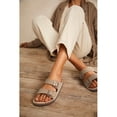 thumbnail image 3 of Litfun Women's Cork Footbed Slide Sandals with Arch Support Summer Leather Flat Sandals with Adjustable Buckle, Taupe, 3 of 8