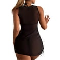 thumbnail image 2 of hirigin Women Bathing Suit Cover Up, Sleeveless Round-Neck Solid Color Sheer Side Drawstring Mini Dress Beachwear, 2 of 6