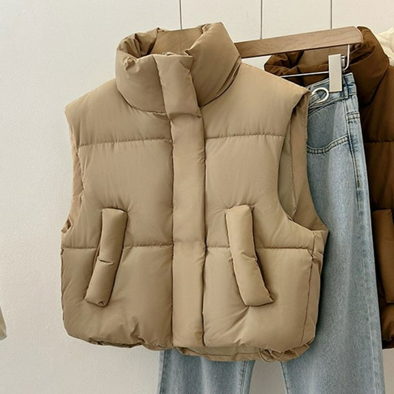 Mifsaly Womens Quilted Vest Zip up Thick Warm Sleeveless Padded Coats Lightweight Stand Collar Thermal Down Jacket with Pockets 2025 Soild Color Fashion Winter Outerwear