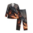 thumbnail image 1 of Fotbe Fiery Black Dragon Attack Pijama de Hombre con Estampado de Manga Larga, Conjunto de 2 Piezas, Ropa de Dormir Suave y Cómoda con Bolsillos-Large, 1 of 7