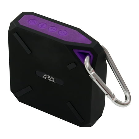 Aqua Sound Wireless Waterproof Purple Portable Bluetooth Speaker with Carabiner and Built In USB Rechargeable