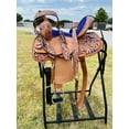 thumbnail image 2 of Resistance Youth Western Barrel Saddle for Horse Riding – Genuine Leather Kids Saddle with Floral Tooling, Silver Conchos & Free Tack Set – Sizes 10”, 12”, 13”, 2 of 6