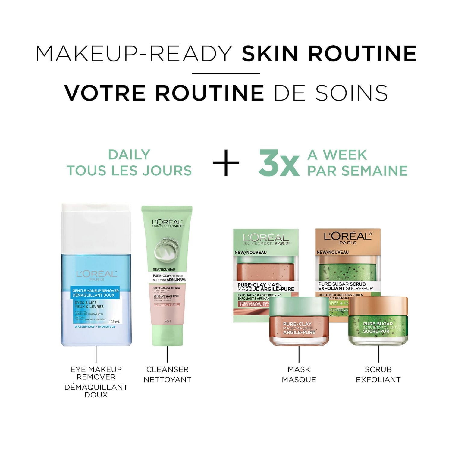 L'Oreal Paris Pure-Clay Nettoyant Quotidien avec 3 Argiles Minérales + Algues Rouges pour  Peau Rugueuse, 140 ml