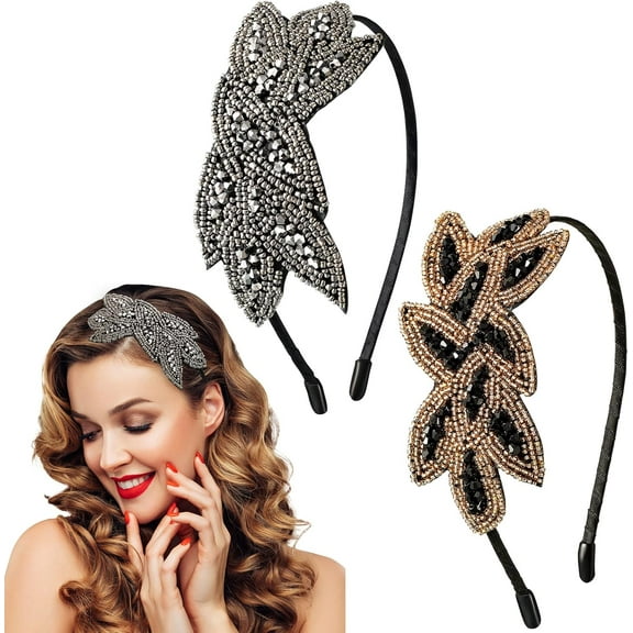 2Pcs 1920's Flapper Headband Great Gatsby Accessories Women Crystal Vintage Headpiece Fashion Hair Clips Roaring 20's Costume Accessories