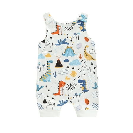 

Calsunbaby Infant Baby Summer Jumpsuit Sleeveless Round Neck Cartoon Dinosaur Print Romper Snap Closure Casual One-Piece Clothes