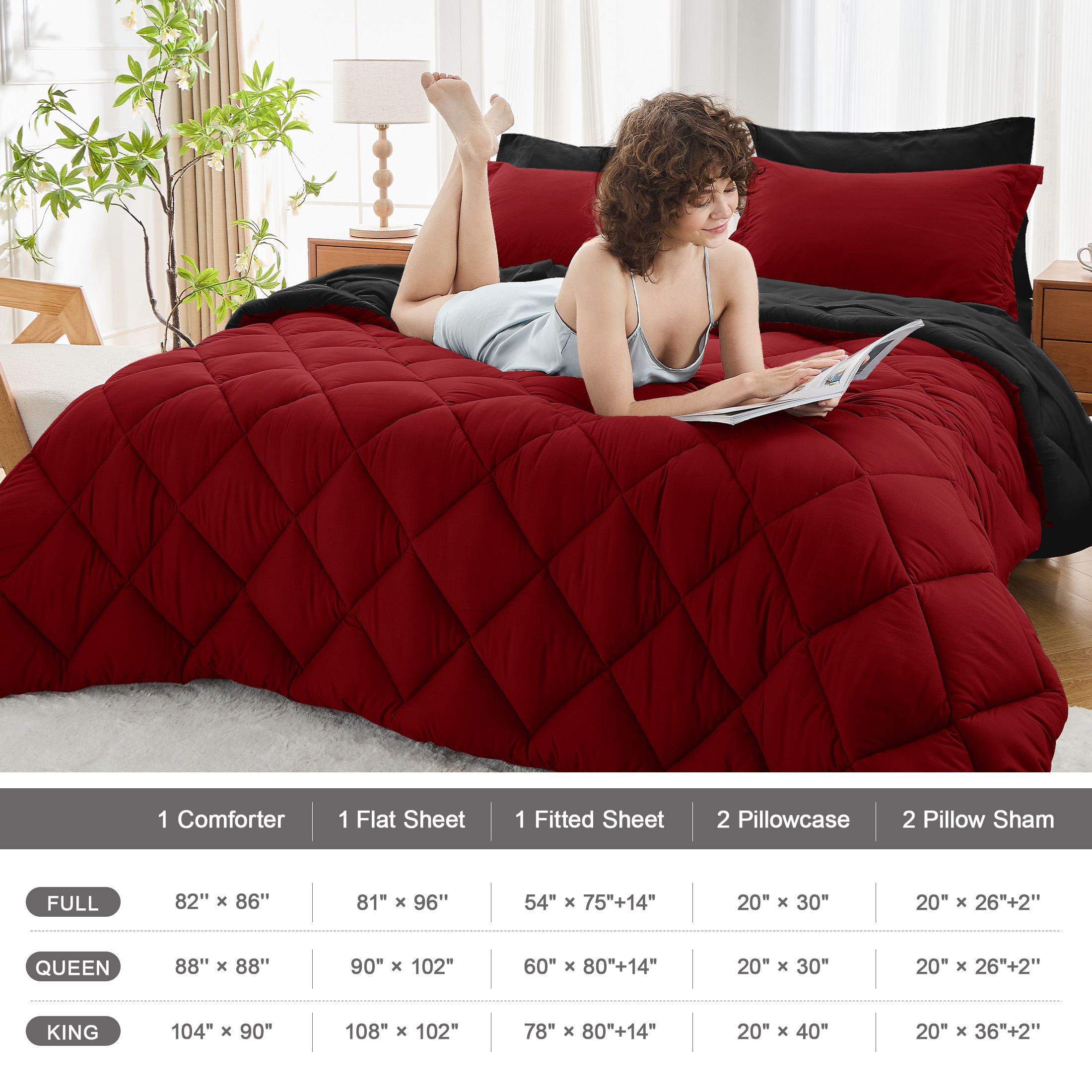 Sasttie 7-Piece Queen Comforter Set, Red & Black photo 7