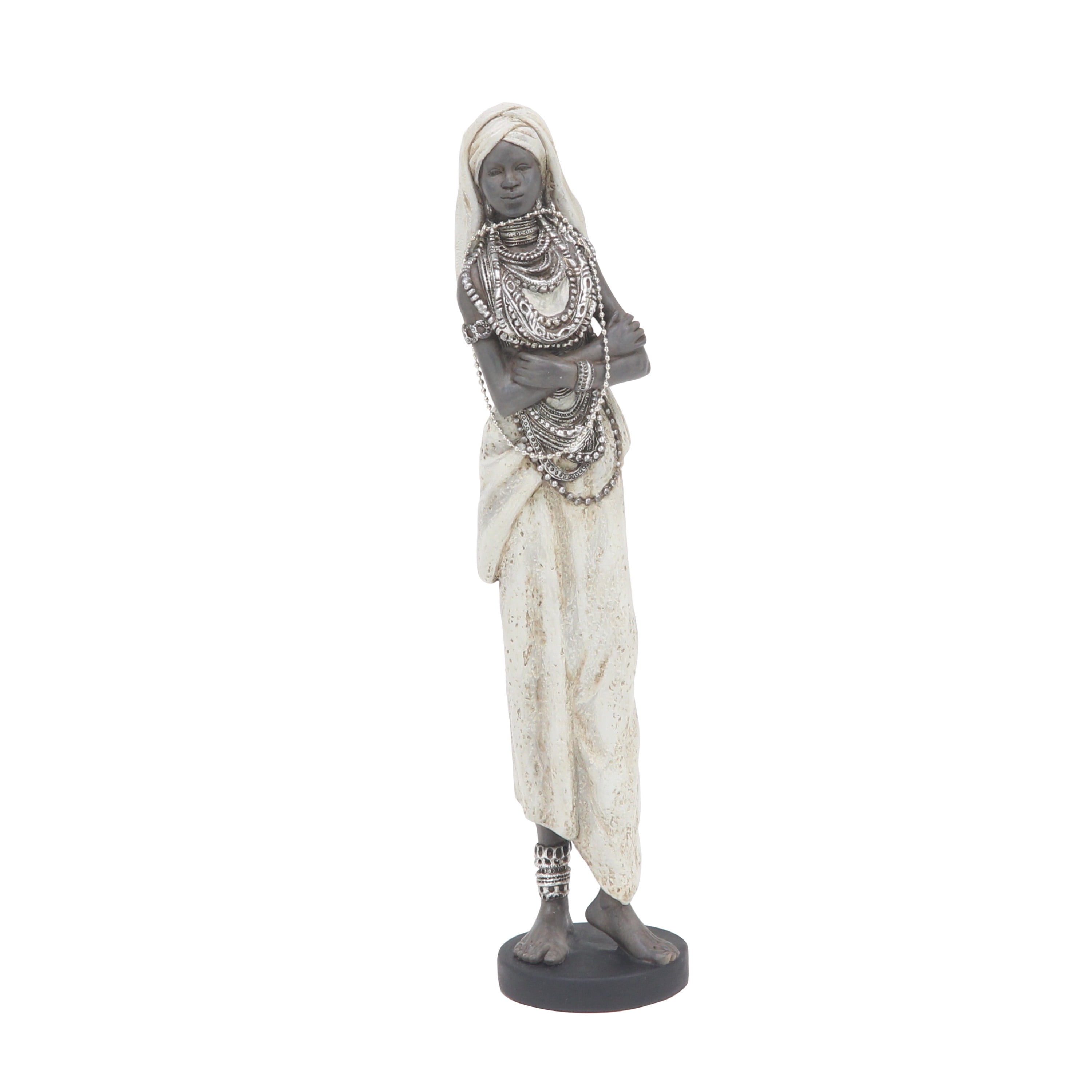 15", 20", 24"H White Polystone Standing African Woman Sculpture with Intricate Jeweled Details, by DecMode (3 Count)