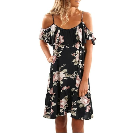 Mini Ruffle Convertible Dress - Mosunx Women Summer Floral Ruffles Dress Off Shoulder Mini Dress Beach Party Dress XL