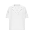 thumbnail image 5 of Women's Summer Collar Short Sleeve Shirt Blouse Top Loose Fit Casual Breathable Lightweight Solid Color Vacation Fashion | CSEONE,White L, 5 of 9